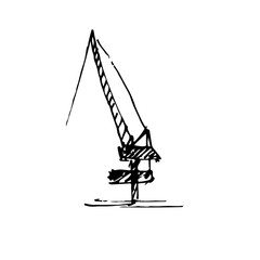 Hand drawn industrial crane. Sketch, vector illustration.