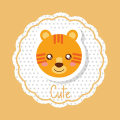cute animal head tiger in delicate label decoration vector illustration