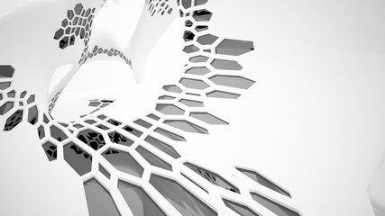 Obraz premium Abstract white and black parametric interior with window. 3D illustration and rendering.