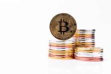 Bitcoin. Golden bitcoin isolated on white background.
