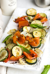 Baked vegetables with balsamic sauce