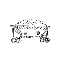 Hand drawn carts with ore or coal. Sketch, vector illustration.