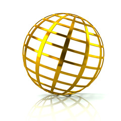 Golden globe icon 3d illustration on white background