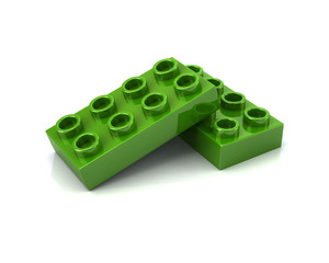 Green building toy bricks 3d illustration on white background