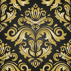 Orient vector classic pattern. Seamless abstract background with vintage elements. Orient black and golden background