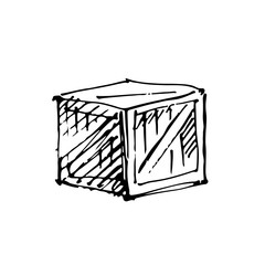 Hand drawn wood box. Sketch, vector illustration.