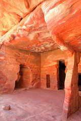 Colorful sandstone in Petra, Jordan, Middle East. In Petra rock tombs were carved into the sandstone in the 3rd century BC.