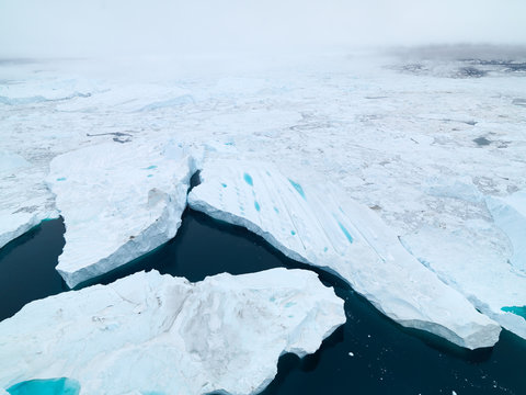 Arctic icebergs on arctic ocean in Greenland