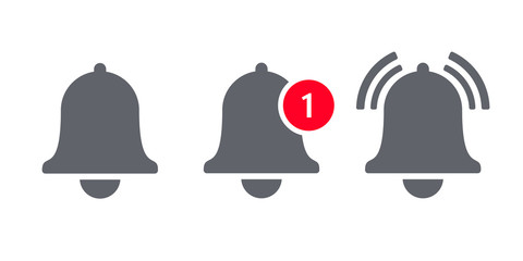 Notification bell icon for incoming inbox message. Vector ringing bell and notification number sign for alarm clock and smartphone application alert - obrazy, fototapety, plakaty