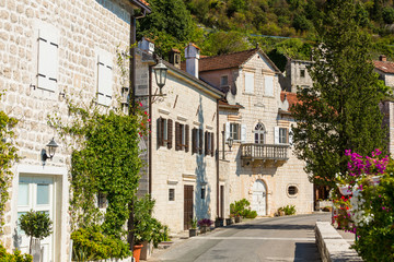 Fototapeta na wymiar part of a promenade of popular resort town Perast, Montenegro