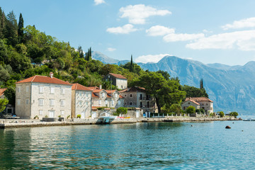 Fototapeta na wymiar part of a promenade of popular resort town Perast, Montenegro
