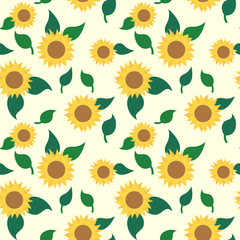 Sunflowers and leaves seamless pattern