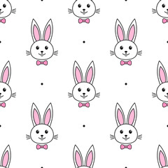 cute rabbits with bow tie on white background
