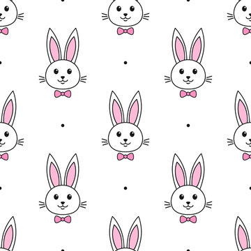 cute rabbits with bow tie on white background