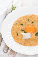 traditional portuguese dish bread with fish acorda on dish