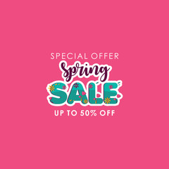 Fototapeta na wymiar Spring sale Special Offer up to 50% off Vector Template Design