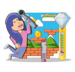 girl playing with video game console