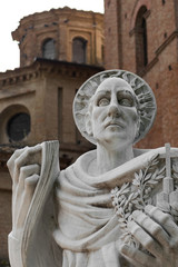 Saint Bernardo Tolomei statue in Romanesque Abbazia territoriale di Monte Oliveto Maggiore in Tuscany, Italy