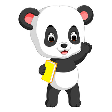 cute panda holding pencil and book