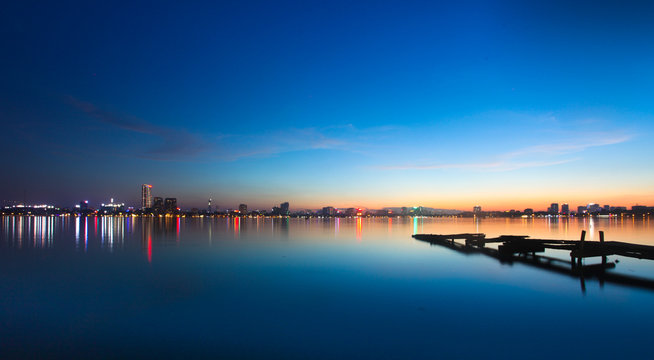 sunset in Westlake Hanoin vietnam