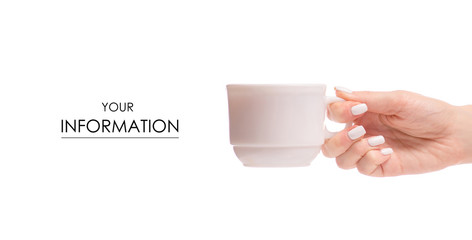 Cup of tea coffe in hands tea pattern