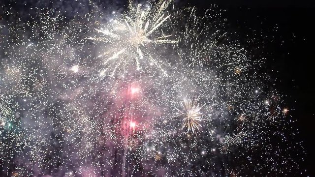Fireworks light up the dark sky with dazzling display.