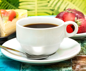 Fresh brewed cup of deliciious coffee ready for drinking