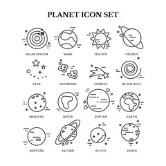 Planets Solar System in linear style.