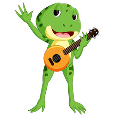 Fototapeta premium Green frog playing guitar
