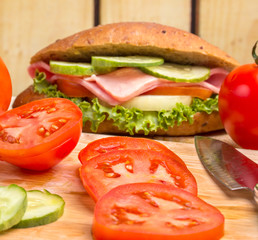 Tomato And Roll Means Sandwich Ham Cheese And Salads