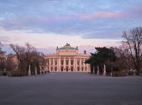 Panoramic image of Burgtheater (Imperial Court Theatre) in Vienna at sunset