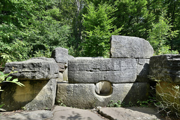 Unfinished or destroyed by time dolmen in the valley of the river Zhane in the mountains of...