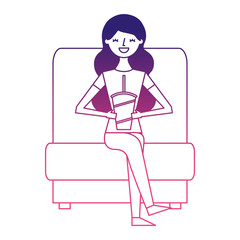 woman watching movie in cinema vector illustration design