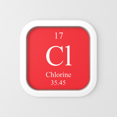 Chlorine symbol on red rounded square icon