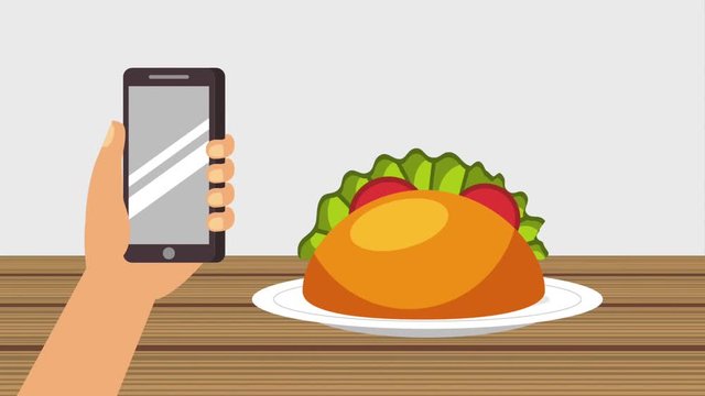 hand holding smartphone order mexican food taco