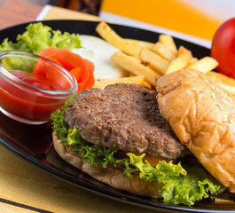 Unhealthy Burger Meal Indicates Fast Food And Burgers