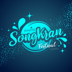 Vector Amazing Songkran festival logo water splash on blue background, illustration