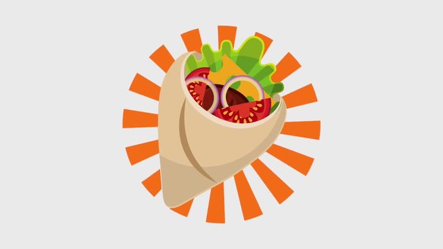 fast food wrap with meat lettuce onion tomato