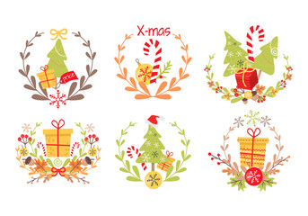 Set of Nice Christmas Badges on White Background