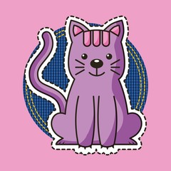 cute pink kitty sitting patch decoration vector illustration