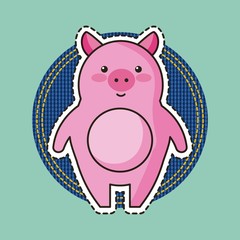 pink piggy cartoon fashion patch vector illustration