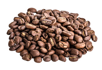 Roasted coffee beans isolated with shadow.
