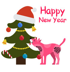 Happy New Year Greeting Card Cartoon Spotted Dog