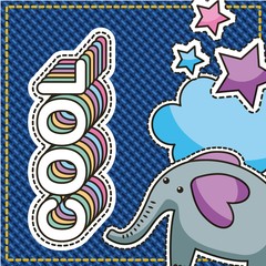 cool text and elephant cute animal cloud star patch design vector illustration