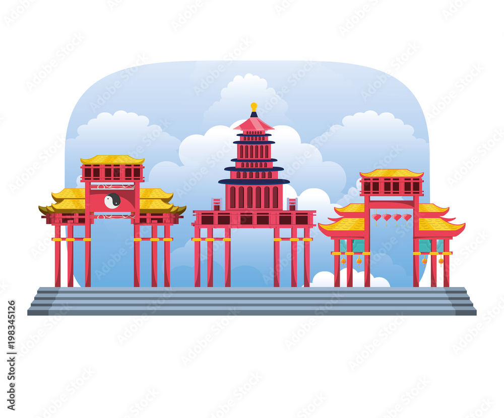 Wall mural chinese culture architecture icons