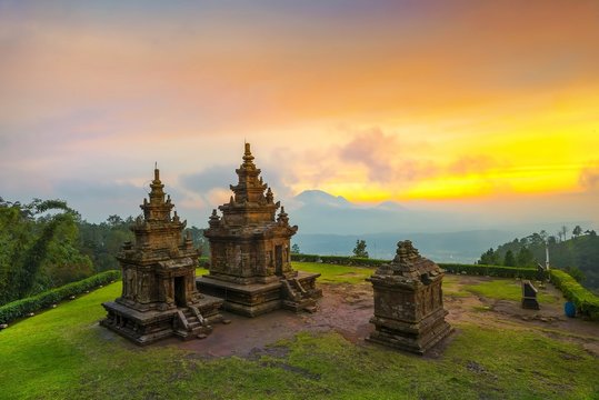 Sunset at Gedong Songo temple wonderful Indonesia