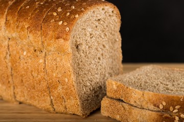 Assorted products breads on wooden table
