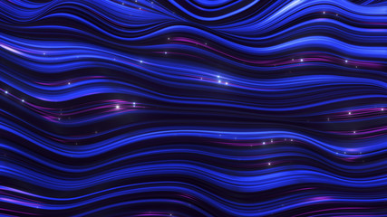 abstract violet-blue neon wave line filed with glitter