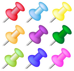 set of pushpins in different colors vector illustration on white background