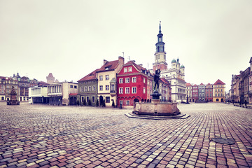 Obraz premium Vintage toned picture of the Main Square in Poznan Old Town, Poland.